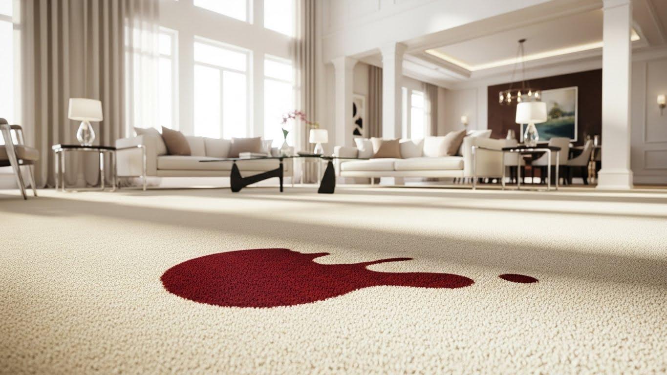 כתם יין אדום על שטיח בהיר